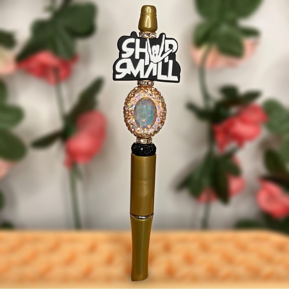 Hand Crafted Other - Shop Small White Letters, Skeleton Hand & Fancy Gemstone Handmade Beaded Pen